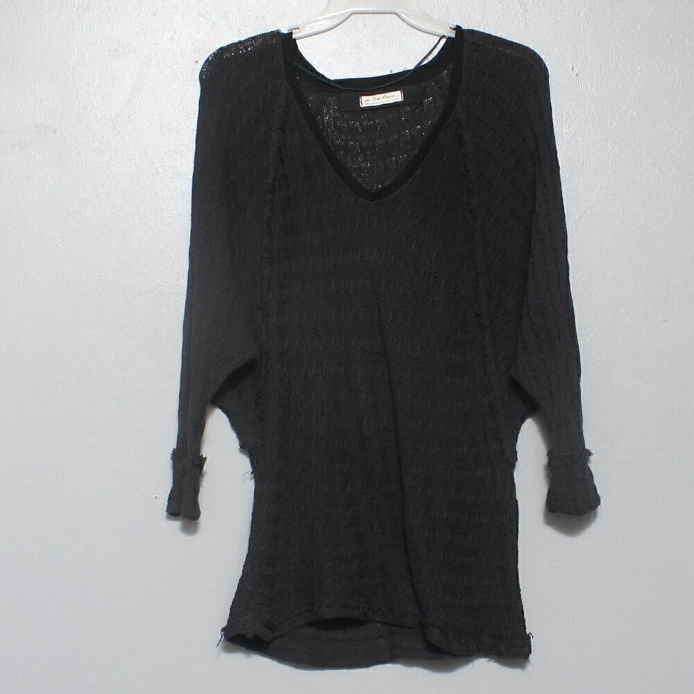 Free People We the Free Thien's Hacci Top Charcoal Grey oversized distressed